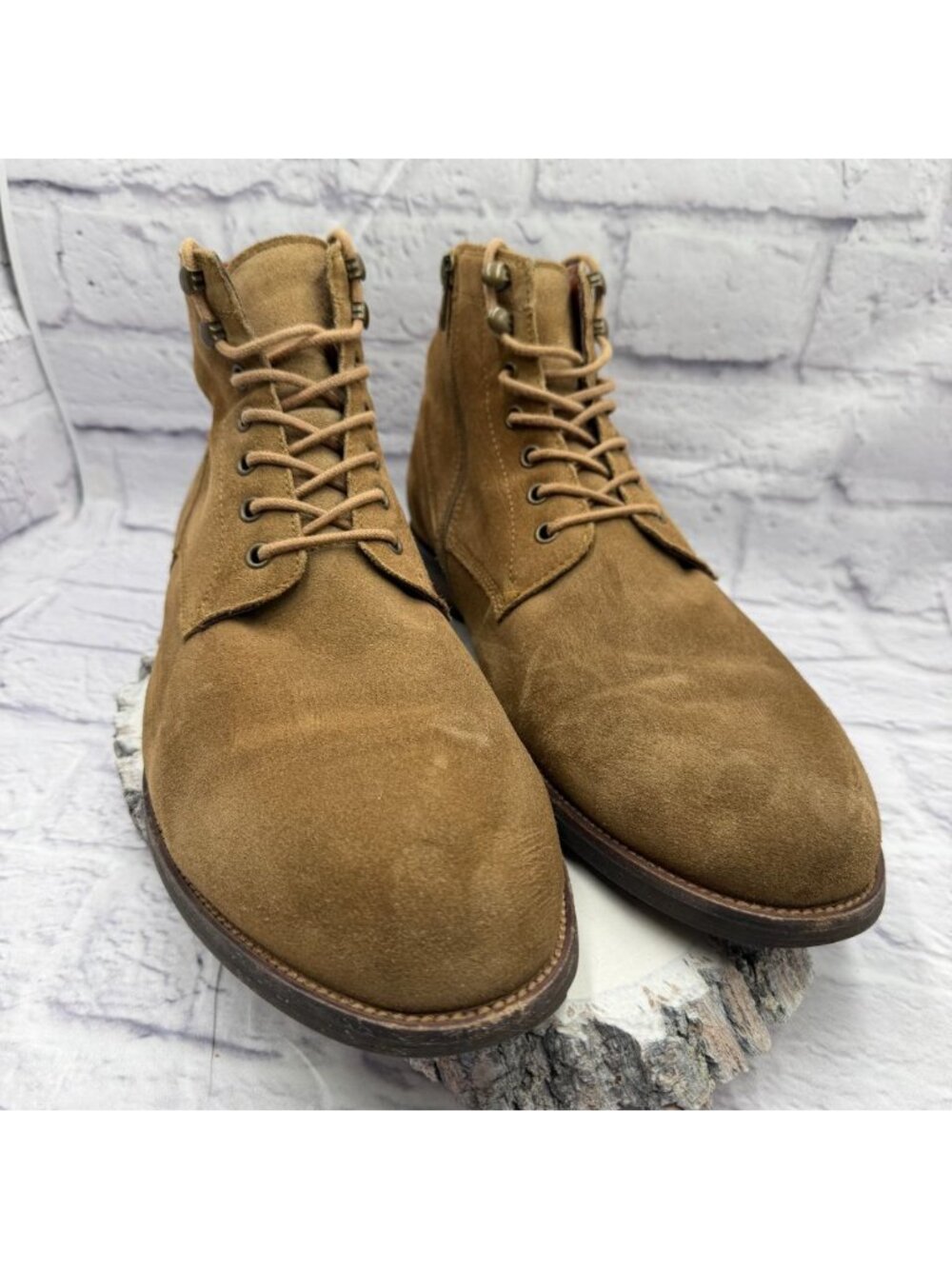 Vince Camuto Men's Tan Suede Lace-Up Ankle Dress Boots Side Zipper Size 13M - Picture 2 of 10
